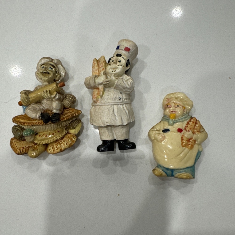 Vintage Resin Chef Refrigerator Magnets Set of Three